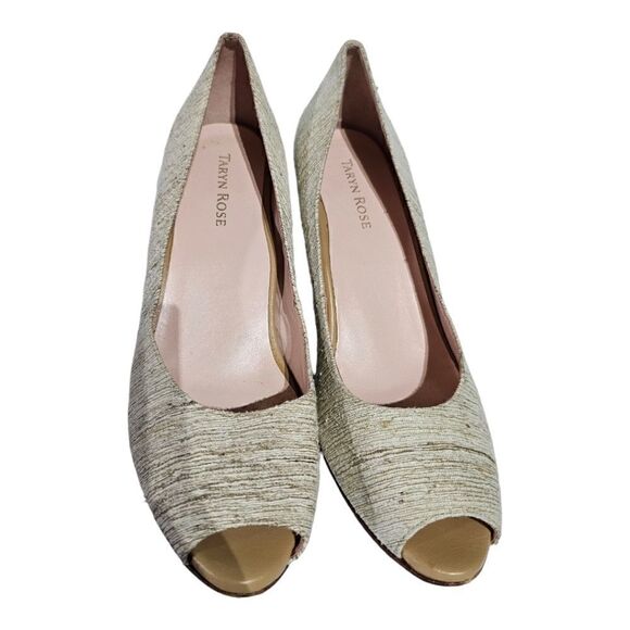 TARYN ROSE "Kimberly" Linen Leather Wrapped Wedges - Size 8 - Picture 2 of 8